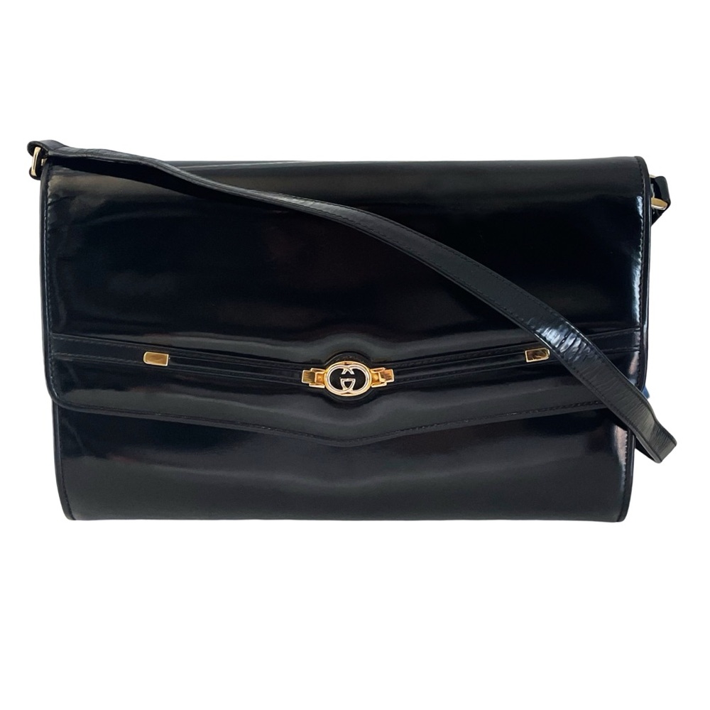 Gucci black patent leather GG logo vintage shoulder bag rare - Picture 1 of 12